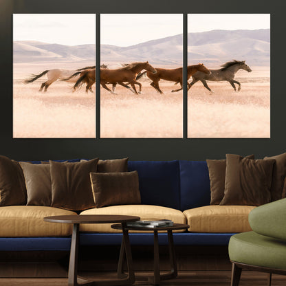 83644685-MGV-CV-36X24-Wild Horse Art Wall Art Canvas Print, Framed Rustic Western Art Picture Print, Desert Horse Scene Perfect Rustic Western Decor