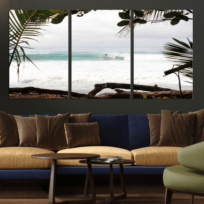 50382104-MGV-CV-36X24-Tropical Surf Wall Art Canvas Print, Framed Palm Tree View Art Picture Print, Beach House Art Perfect Boho Coastal Decor Artwork