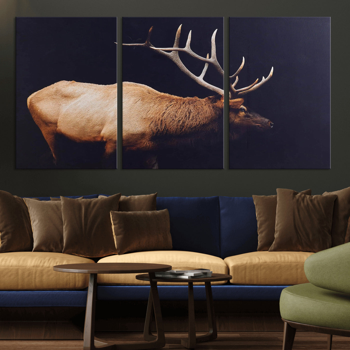 91871131-MGV-CV-36X24-Rustic Elk Art Wall Art Canvas Print, Framed Moody Wildlife Decor Art Picture Print, Western Animal Print Perfect Western Lodge