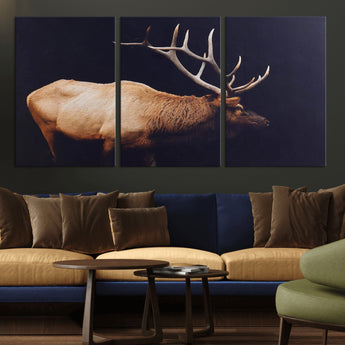 91871131-MGV-CV-36X24-Rustic Elk Art Wall Art Canvas Print, Framed Moody Wildlife Decor Art Picture Print, Western Animal Print Perfect Western Lodge