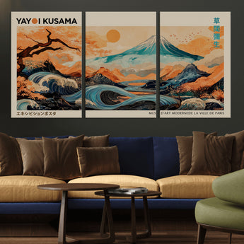22373530-MGV-CV-36X24-Japanese Mt Fuji Wave Art Print – Ukiyo e Inspired Sun & Cherry Blossom Poster, Traditional Asian Landscape Painting, Modern