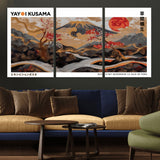 40959107-MGV-CV-36X24-Japanese Fuji Wall Art Print – Red Sun & Cherry Blossom Poster, Gold Wave Ukiyo-e Inspired Modern Japan Landscape Painting,