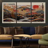 77970791-MGV-CV-36X24-Mount Fuji Golden Abstract Wall Art – Japanese Landscape Canvas Poster, Cherry Blossom & Red Sun Painting, Elegant Zen Oriental
