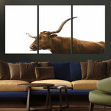 62566114-MGV-CV-36X24-Longhorn Cow Art Wall Art Canvas Print, Framed Rustic Animal Decor Art Picture Print, Texas Bull Photo Perfect Rustic Farmhouse