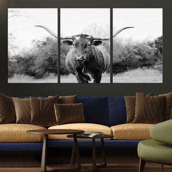 97280319-MGV-CV-36X24-Longhorn Photography Wall Art Canvas Print, Framed Western Cow Decor Art Picture Print, Texas Ranch Style Perfect Rustic Farmhouse