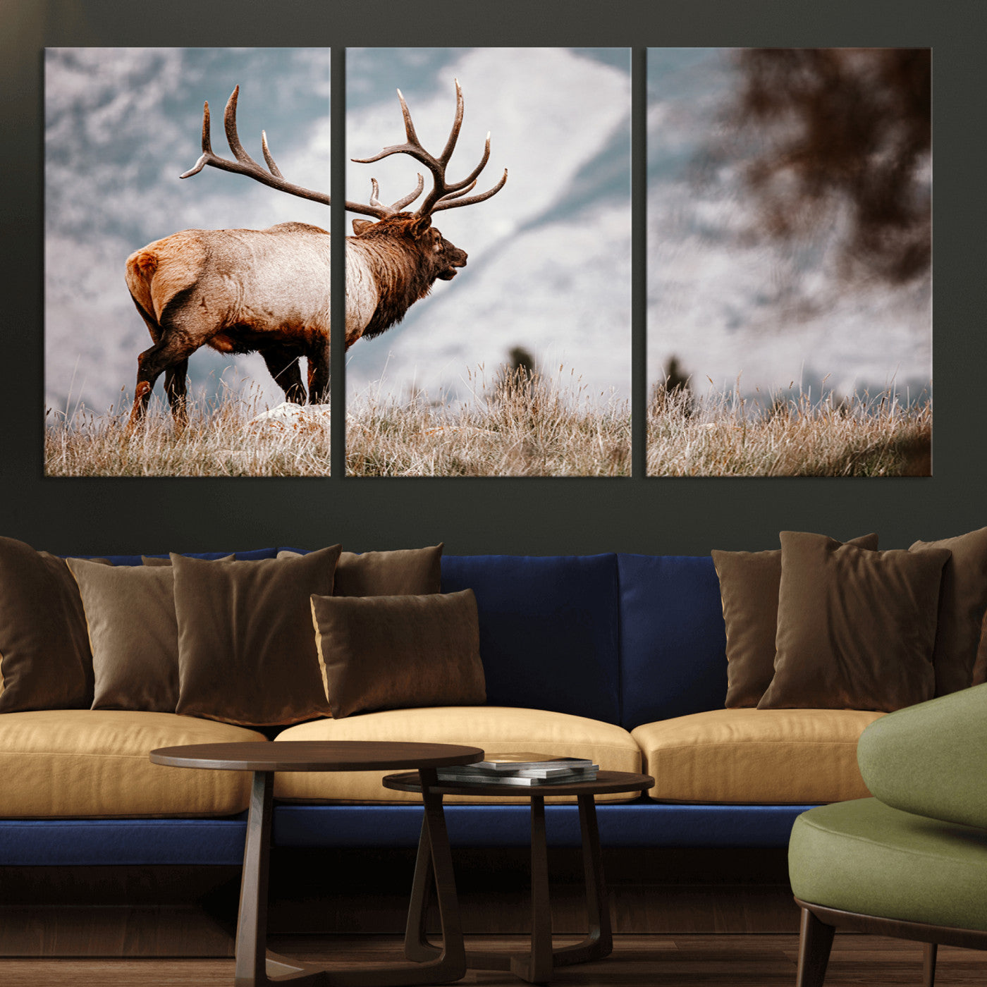 70489411-MGV-CV-36X24-Elk Photography Wall Art Canvas Print, Framed Mountain Wildlife Art Picture Print, Rustic Nature Decor Perfect Rustic Lodge Decor