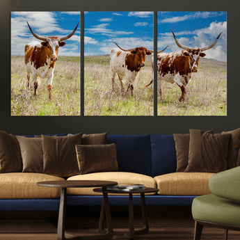 58099948-MGV-CV-36X24-Texas Longhorn Wall Art Canvas Print, Framed Western Decor Art Picture Print, Rustic Farmhouse Perfect Western Farmhouse Decor