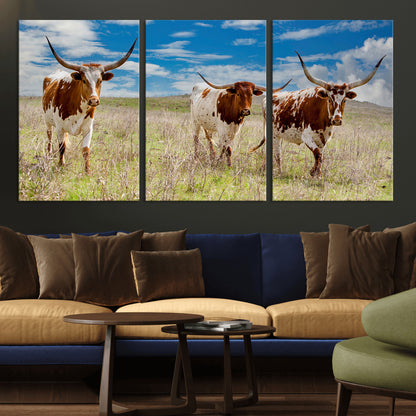 58099948-MGV-CV-36X24-Texas Longhorn Wall Art Canvas Print, Framed Western Decor Art Picture Print, Rustic Farmhouse Perfect Western Farmhouse Decor