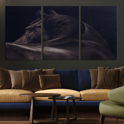 67026880-MGV-CV-36X24-Black Horse Portrait Wall Art Canvas Print, Framed Moody Horse Decor Art Picture Print, Equestrian Wall Style Perfect Masculine