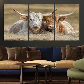 53388593-MGV-CV-36X24-Cow Photography Wall Art Canvas Print, Framed Rustic Animal Decor Art Picture Print, Texas Cow Pair Perfect Western Farmhouse