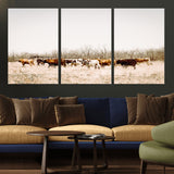 12454132-MGV-CV-36X24-Cow Herd Photography Wall Art Canvas Print, Framed Rustic Farmhouse Decor Art Picture Print, Western Ranch Style Perfect Rustic