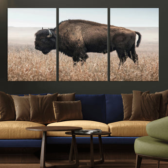 34451925-MGV-CV-36X24-Rustic Bison Decor Wall Art Canvas Print, Framed Buffalo Home Accent Art Picture Print, Prairie Wildlife Scene Perfect Western