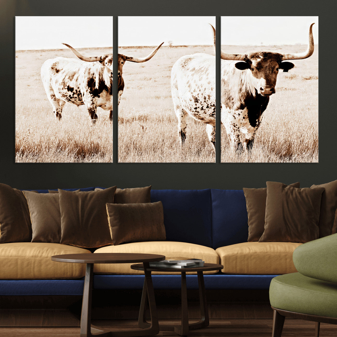 39672786-MGV-CV-36X24-Rustic Cow Scene Wall Art Canvas Print, Framed Farmhouse Style Cattle Art Picture Print, Prairie Animal Duo Perfect Rustic Western