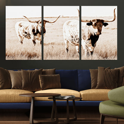 39672786-MGV-CV-36X24-Rustic Cow Scene Wall Art Canvas Print, Framed Farmhouse Style Cattle Art Picture Print, Prairie Animal Duo Perfect Rustic Western