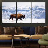 58512275-MGV-CV-36X24-Cowboy Aesthetic Wall Art Canvas Print, Framed Neutral Animal Theme Art Picture Print, Bison Ranch Style Perfect Rustic Western