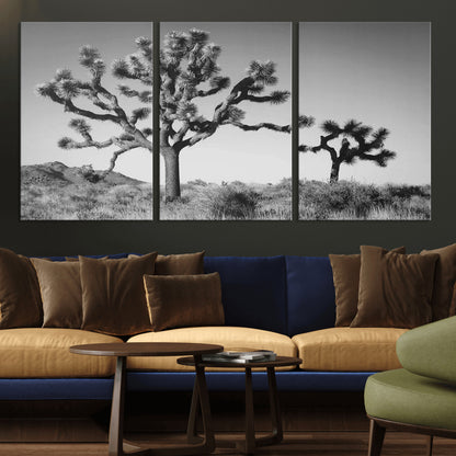 93692513-MGV-CV-36X24-Joshua Tree Wall Art Canvas Print, Framed Monochrome Desert Art Picture Print, Minimalist Nature Scene Perfect Southwestern