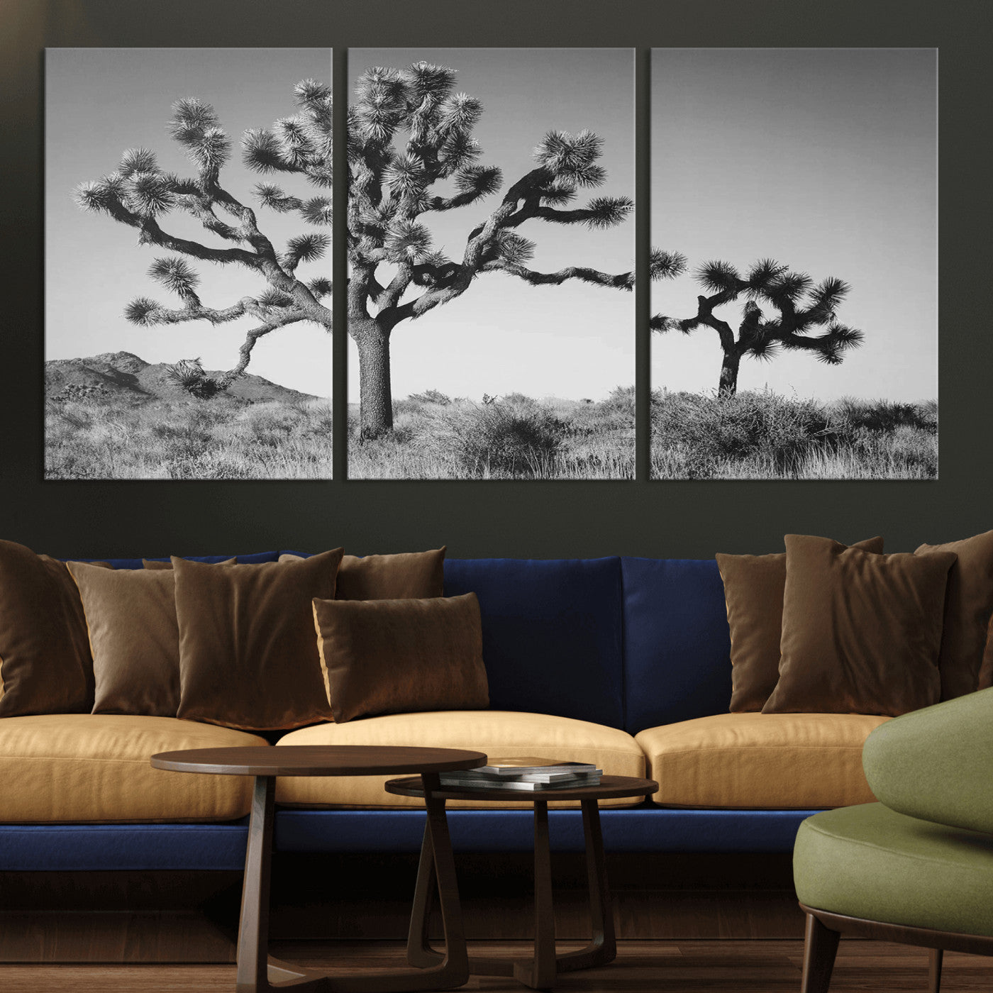 93692513-MGV-CV-36X24-Joshua Tree Wall Art Canvas Print, Framed Monochrome Desert Art Picture Print, Minimalist Nature Scene Perfect Southwestern