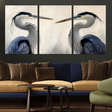 18230556-MGV-CV-36X24-Blue Heron Pair Wall Art Canvas Print, Framed Coastal Bird Theme Art Picture Print, Tranquil Wildlife Scene Perfect Coastal