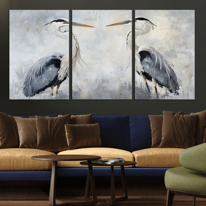 90806932-MGV-CV-36X24-Heron Wall Art Wall Art Canvas Print, Framed Bird Canvas Decor Art Picture Print, Nature Inspired Perfect Coastal Minimalist Decor