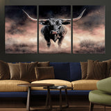 71457818-MGV-CV-36X24-Longhorn Wall Art Wall Art Canvas Print, Framed Western Bull Canvas Art Picture Print, Rustic Cow Decor Perfect Western Dramatic