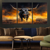 58293979-MGV-CV-36X24-Longhorn Canvas Wall Art Canvas Print, Framed Bold Bull Wall Art Art Picture Print, Western Animal Decor Perfect Western Dramatic