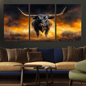 58293979-MGV-CV-36X24-Longhorn Canvas Wall Art Canvas Print, Framed Bold Bull Wall Art Art Picture Print, Western Animal Decor Perfect Western Dramatic