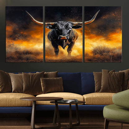 58293979-MGV-CV-36X24-Longhorn Canvas Wall Art Canvas Print, Framed Bold Bull Wall Art Art Picture Print, Western Animal Decor Perfect Western Dramatic
