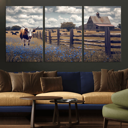 22296025-MGV-CV-36X24-Texas Longhorn Canvas Wall Art Canvas Print, Framed Rustic Barn Wall Art Art Picture Print, Farmhouse Cow Decor Perfect Rustic