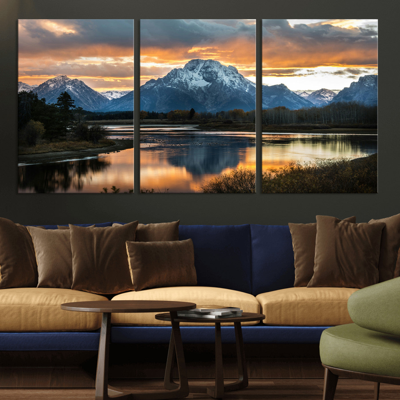 14130176-MGV-CV-36X24-Mountain Sunset Wall Art Canvas Print, Framed Alpine Wilderness Art Picture Print, Golden Hour Perfect Rustic Wilderness Decor