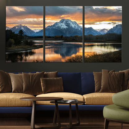 14130176-MGV-CV-36X24-Mountain Sunset Wall Art Canvas Print, Framed Alpine Wilderness Art Picture Print, Golden Hour Perfect Rustic Wilderness Decor