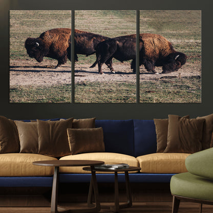 58141885-MGV-CV-36X24-Bison Photography Wall Art Canvas Print, Framed Western Wildlife Art Picture Print, Modern Ranch Perfect Western Rustic Decor