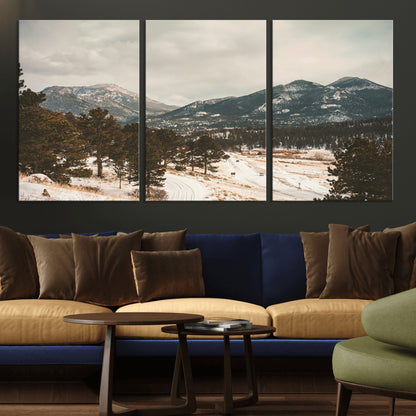 77311749-MGV-CV-36X24-Mountain Landscape Wall Art Canvas Print, Framed Snowy Peaks Art Picture Print, Alpine Aesthetic Perfect Rustic Winter Decor