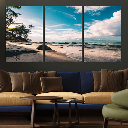 95301406-MGV-CV-36X24-Tropical Beach Wall Art Canvas Print, Framed Ocean Waves Art Picture Print, Relazxing Seascape Perfect Tropical Coastal Decor