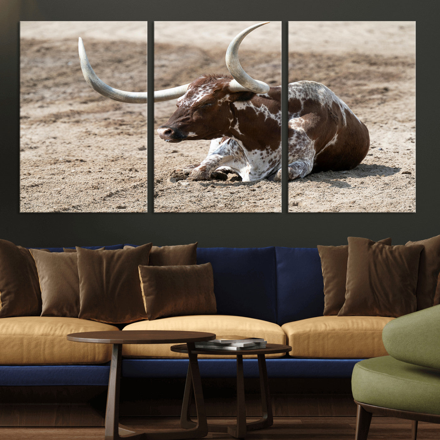 76549210-MGV-CV-36X24-Texas Longhorn Wall Art Canvas Print, Framed Country Living Art Picture Print, Farmhouse Aesthetic Perfect Western Rustic Decor