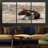 76549210-MGV-CV-36X24-Texas Longhorn Wall Art Canvas Print, Framed Country Living Art Picture Print, Farmhouse Aesthetic Perfect Western Rustic Decor