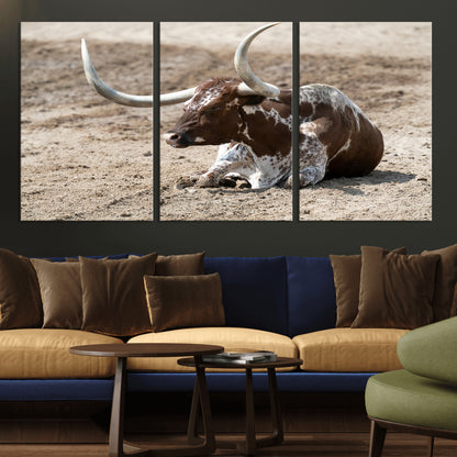 76549210-MGV-CV-36X24-Texas Longhorn Wall Art Canvas Print, Framed Country Living Art Picture Print, Farmhouse Aesthetic Perfect Western Rustic Decor