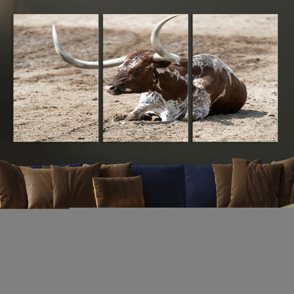 76549210-MGV-CV-36X24-Texas Longhorn Wall Art Canvas Print, Framed Country Living Art Picture Print, Farmhouse Aesthetic Perfect Western Rustic Decor
