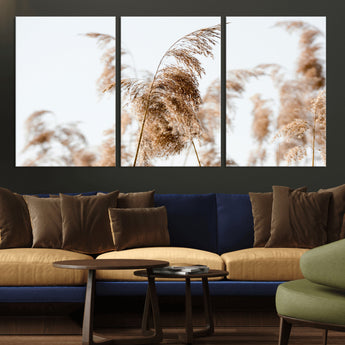 17019393-MGV-CV-36X24-Pampas Grass Wall Art Canvas Print, Framed Neutral Tones Art Picture Print, Minimalist Nature Perfect Boho Minimalist Decor