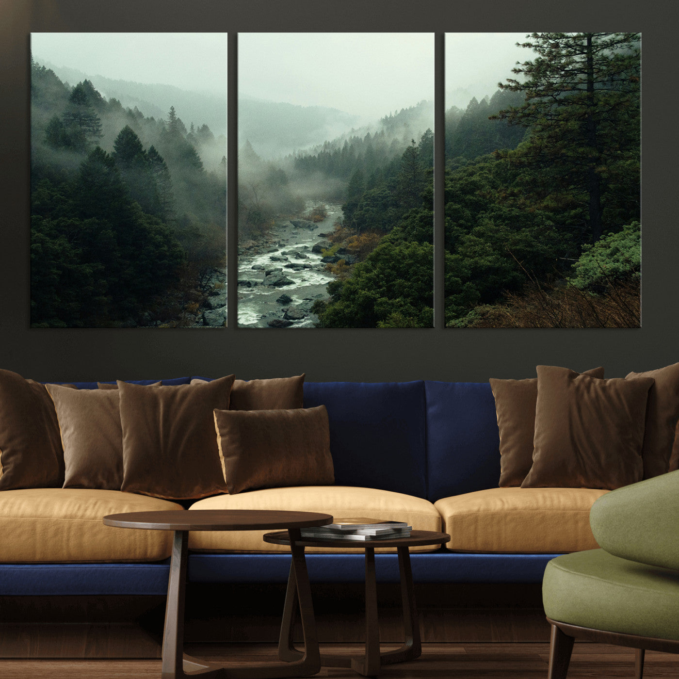 48497565-MGV-CV-36X24-Misty Forest Wall Art Canvas Print, Framed Foggy River Art Picture Print, Moody Landscape Perfect Moody Wilderness Decor Artwork