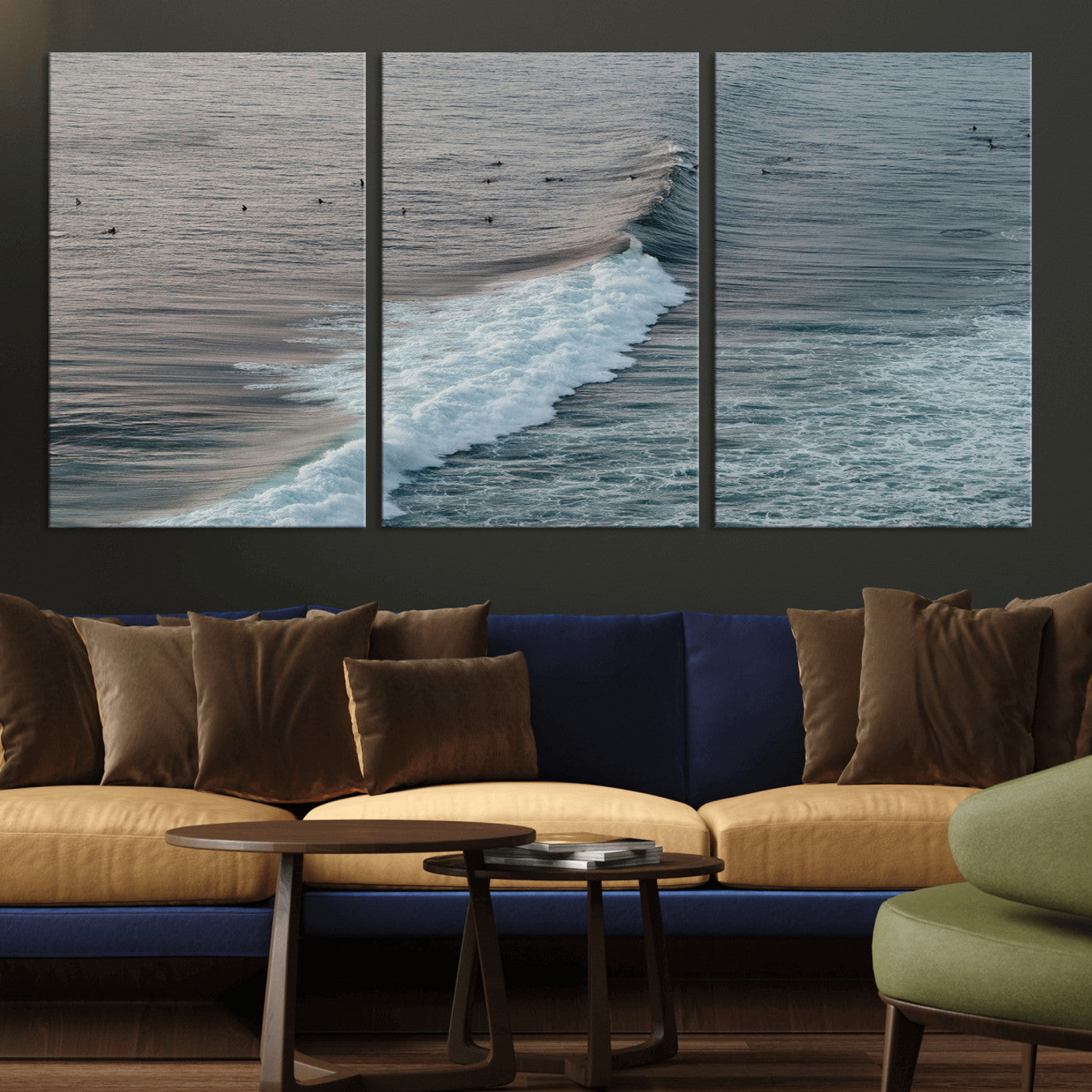 23077324-MGV-CV-36X24-Ocean Waves Wall Art Canvas Print, Framed Coastal Serenity Art Picture Print, Surf Aesthetic Perfect Modern Coastal Decor Artwork