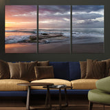 94208089-MGV-CV-36X24-Golden Hour Wall Art Canvas Print, Framed Tranquil Waves Art Picture Print, Beach Horizon Perfect Coastal Serenity Decor Artwork