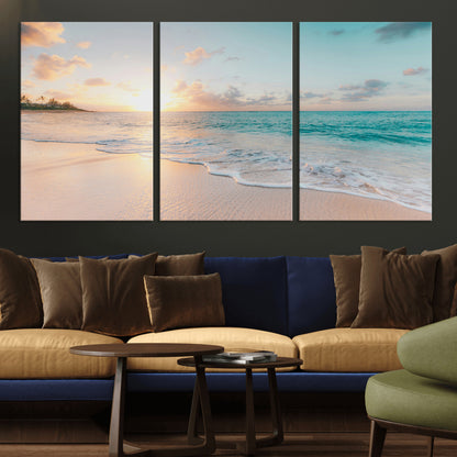 94538225-MGV-CV-36X24-Beach Sunset Wall Art Canvas Print, Framed Ocean Waves Art Picture Print, Summer Escape Perfect Coastal Serenity Decor Artwork
