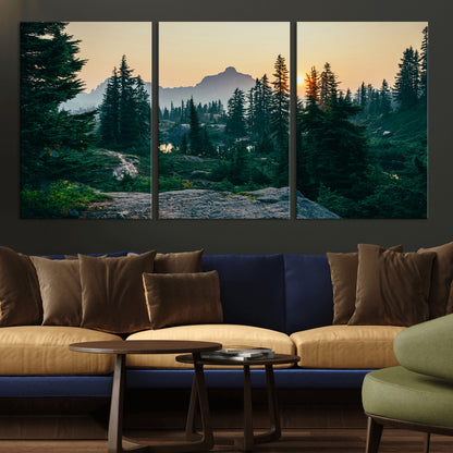 66397982-MGV-CV-36X24-Mountain Landscape Wall Art Canvas Print, Framed Forest Serenity Art Picture Print, Mountain Landscape Perfect Rustic Wilderness