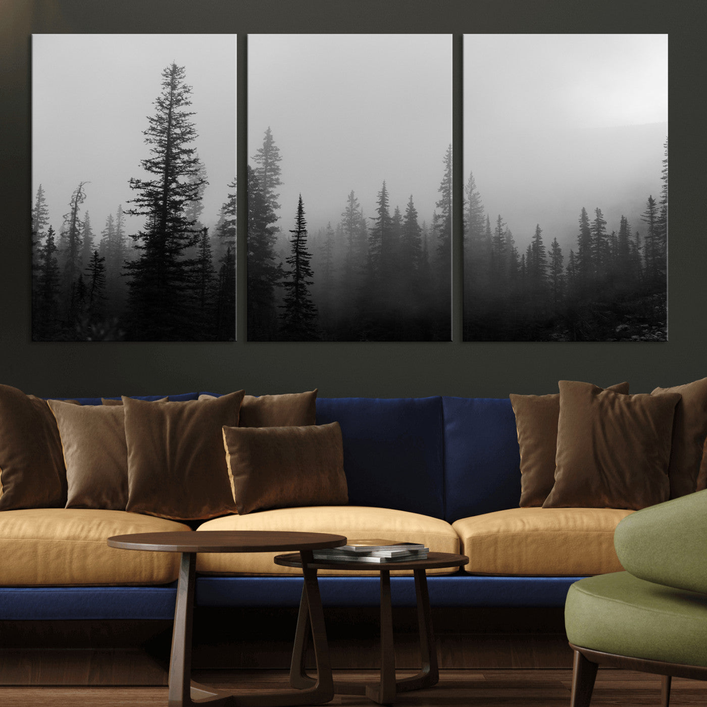 73138900-MGV-CV-36X24-Misty Pines Wall Art Canvas Print, Framed Woodland Photography Art Picture Print, Minimalist Decor Perfect Modern Rustic Decor