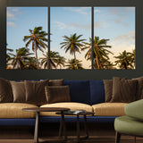 99033771-MGV-CV-36X24-Palm Trees Wall Art Canvas Print, Framed Tropical Vibes Art Picture Print, Coastal Sunset Perfect Coastal Boho Decor Artwork