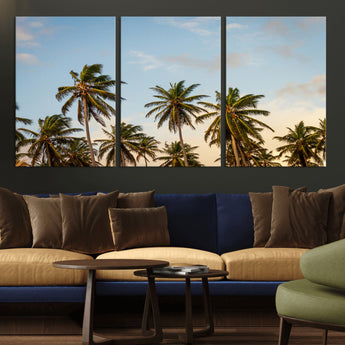 99033771-MGV-CV-36X24-Palm Trees Wall Art Canvas Print, Framed Tropical Vibes Art Picture Print, Coastal Sunset Perfect Coastal Boho Decor Artwork