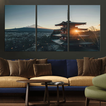 87729656-MGV-CV-36X24-Mount Fuji Wall Art Canvas Print, Framed Japan Travel Art Picture Print, Chureito Pagoda Perfect Zen Minimalism Decor Artwork