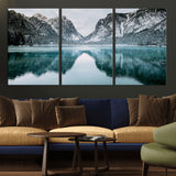 73098373-MGV-CV-36X24-Mountain Lake Wall Art Canvas Print, Framed Winter Wonderland Art Picture Print, Snowy Peaks Perfect Modern Nature Decor Artwork
