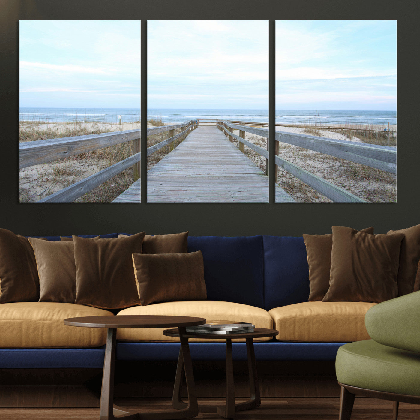 31602988-MGV-CV-36X24-Beach Boardwalk Wall Art Canvas Print, Framed Coastal Serenity Art Picture Print, Ocean View Perfect Coastal Minimalist Decor