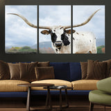 63592811-MGV-CV-36X24-Texas Longhorn Wall Art Canvas Print, Framed Western Rustic Art Picture Print, Farmhouse Decor Perfect Rustic Farmhouse Decor